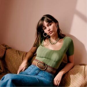 Sézane Scalloped Ribbed Blouse | xxs green